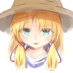  aqua_eyes ayakashi_(monkeypanch) blonde_hair bow commentary_request hair_bow hat highres moriya_suwako sketch solo tongue tongue_out touhou 