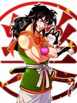  :d black_hair blurry cat crossed_arms depth_of_field dougi dragon_ball dragon_ball_(classic) leaf leaf_background long_hair neckerchief ochanoko_(get9-sac) open_mouth outline puar smile sword weapon wristband yamcha 