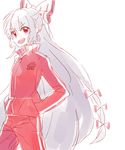  :d adidas alternate_costume blush bow fujiwara_no_mokou hair_bow hands_in_pockets highres jacket long_hair looking_at_viewer open_mouth pants red_eyes round_teeth six_(fnrptal1010) smile solo teeth touhou track_suit v-shaped_eyebrows very_long_hair white_hair 
