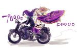  bodysuit boots brown_eyes brown_hair dress gradient_hair ground_vehicle hijiri_byakuren long_hair makuwauri motor_vehicle motorcycle multicolored_hair multiple_girls multiple_riders purple_hair touhou toyosatomimi_no_miko turbo_byakuren white_background 