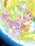  bare_shoulders blush dress enouchi_ai falulu green_hair grey_eyes highres long_hair manaka_lala multiple_girls pretty_(series) pripara purple_hair smile tiara 