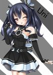  :p ahhien bare_shoulders black_hair character_name elbow_gloves gloves hair_ornament hair_ribbon highres long_hair neptune_(series) one_eye_closed red_eyes ribbon solo tongue tongue_out two_side_up uni_(choujigen_game_neptune) 