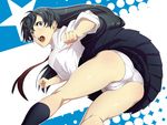  :o arizuka_(catacombe) ass black_eyes black_hair highres kneehighs kneepits long_hair original panties school_uniform skirt solo thighs underwear upskirt 