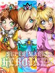  3girls blonde_hair brown_hair crown dress isamu-ki_(yuuki) jewelry long_hair mario_(series) multiple_girls nintendo princess_daisy princess_peach rosalina_(mario) rosetta_(mario) short_hair smile super_mario_bros. super_mario_galaxy super_mario_land 