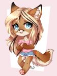  &lt;3 2018 4_toes annetpeas anthro biped black_ears blonde_hair blue_eyes brown_ears brown_fur brown_tail canid canine chibi clothing cougar denim_shorts digital_media_(artwork) felid feline female fluffy fluffy_tail fox fur hair hybrid inner_ear_fluff long_hair long_tail mammal multicolored_fur pawpads shirt shorts solo toes two_tone_ears two_tone_tail white_fur white_tail 