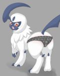  absol all_fours animal_genitalia animal_pussy black_nose blue_claws blue_pawpads blush butt camel_toe canine_pussy claws clothing cute_fangs everstone_(artist) female feral fur looking_back nintendo one_leg_up open_mouth panties pawpads pok&eacute;mon pok&eacute;mon_(species) pussy raised_tail rear_view red_eyes solo tongue underwear video_games white_fur 