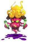  amputee armor coral crossed_arms dj_takowasa floating green_sclera harau helmet japanese_armor kabuto octarian octopus paint_splatter purple_eyes scar simple_background splatoon_(series) splatoon_1 white_background 