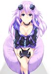  adult_neptune bare_legs blush breasts breasts_apart collar collarbone controller crossed_legs d-pad d-pad_hair_ornament game_controller hair_ornament hews_hack highres holding hood hooded_track_jacket jacket long_hair looking_at_viewer medium_breasts neptune_(series) purple_eyes purple_hair shin_jigen_game_neptune_vii sitting smile solo track_jacket white_background 