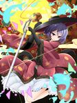  bowl bowl_hat bridal_gauntlets floral_print hat highres holding_needle japanese_clothes kimono long_sleeves miracle_mallet needle purple_eyes purple_hair red_string rihito_(usazukin) solo string sukuna_shinmyoumaru touhou wide_sleeves 