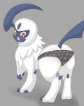 absol absurd_res all_fours black_nose blue_claws blue_pawpads blush butt camel_toe claws clothing cute_fangs everstone_(artist) female feral fur grey_background hi_res looking_back nintendo one_leg_up open_mouth panties pawpads pok&eacute;mon pok&eacute;mon_(species) raised_tail rear_view red_eyes simple_background solo tongue underwear video_games white_fur 
