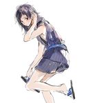  hair_down long_hair looking_back male_focus mole mole_under_eye nuriko-kun purple_hair sandals shorts sketch solo touken_ranbu white_background yamato-no-kami_yasusada zouri 