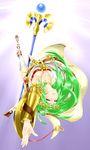  absurdres armor bangs bare_shoulders belt bracelet breasts choker cleavage dress goddess green_eyes green_hair high_heels highres hottiku jewelry kid_icarus kid_icarus_uprising large_breasts long_hair looking_at_viewer mismatched_footwear multiple_belts necklace palutena parted_bangs pendant pole_dancing rope shield side_slit single_thighhigh smile solo staff strapless strapless_dress swept_bangs thighhighs tiara vambraces very_long_hair white_legwear 