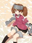  brown_eyes brown_hair kaisen_chuui kantai_collection long_hair long_sleeves machinery onmyouji ryuujou_(kantai_collection) shikigami solo twintails visor_cap 