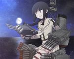  alternate_weapon bad_id bad_pixiv_id bangs black_eyes black_hair blunt_bangs braid cowboy_shot crop_top full_moon kantai_collection kitakami_(kantai_collection) long_sleeves machinery moon neckerchief night night_sky ocean pleated_skirt remodel_(kantai_collection) sailor_collar sanuki_(zigzagflamberge) school_uniform serafuku single_braid skirt sky solo weapon 