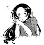  ? blush greyscale kashuu_kiyomitsu long_hair looking_at_viewer lowres male_focus mole mole_under_mouth monochrome pippilipi scarf solo touken_ranbu upper_body white_background 