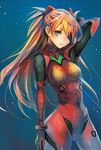  arm_at_side arm_up bangs blue_background blue_eyes bodysuit bracer breasts closed_mouth covered_nipples cowboy_shot evangelion:_3.0_you_can_(not)_redo expressionless eyepatch from_side gloves hair_between_eyes hand_behind_head headgear highres hips legs_apart light_particles long_hair looking_at_viewer medium_breasts neon_genesis_evangelion orange_hair pilot_suit plugsuit rebuild_of_evangelion red_bodysuit shikinami_asuka_langley shiny shiny_clothes simple_background skin_tight slender_waist solo souryuu_asuka_langley standing taishi_(picchiridou) tape turtleneck two_side_up very_long_hair 