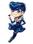  anchor_symbol aneko_(gh199264) blue_eyes blue_hair chibi earrings gakuran hand_on_hip heart higashikata_jousuke jewelry jojo_no_kimyou_na_bouken male_focus peace_symbol pompadour school_uniform solo 