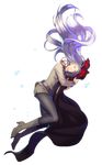  absurdres belinda_(unlight) belt boots cape full_body highres hug ktsis legwear_under_shorts long_hair pantyhose purple_hair shorts silver_hair smile solo transparent_background unlight 