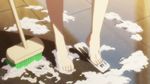  animated animated_gif bare_legs barefoot cleaning cleaning_brush feet floor hanasaku_iroha screencap soap soap_bubbles suds toes wakura_yuina wet 