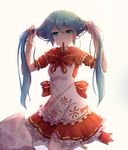  backlighting blue_eyes blue_hair bow byakuya_reki cosplay hatsune_miku holding holding_hair little_red_riding_hood little_red_riding_hood_(grimm) little_red_riding_hood_(grimm)_(cosplay) long_hair looking_at_viewer md5_mismatch mikuzukin_(module) mouth_hold project_diva_(series) puffy_sleeves ribbon ribbon_in_mouth shirt sitting skirt solo twintails very_long_hair vocaloid wariza 
