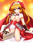  armband blush boots bow breasts breasts_outside buckle chantez_arpinion cross faulds fingerless_gloves gauntlets gloves grinding habit kneeling licking_lips long_hair looking_at_viewer lyrical_nanoha mahou_shoujo_lyrical_nanoha_vivid medium_breasts mizunashi_(second_run) nipples nun open_clothes orange_background orange_hair panties panties_around_one_leg purple_eyes pussy sexually_suggestive shiny shiny_hair skirt smile solo suggestive_fluid thigh_strap tonfa tongue tongue_out underwear weapon 