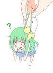  1girl ? bow chibi daiyousei fairy_wings green_hair hair_bow hands mickeysmith picking_up side_ponytail touhou white_background wings 
