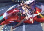  absurdres akira crossover detached_sleeves drifting ground_vehicle highres kantai_collection kongou_(kantai_collection) motor_vehicle motorcycle on_motorcycle one_eye_closed riding satou_daiji solo sticker 
