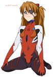  baba_arumi bangs blue_eyes bodysuit breasts covered_navel dated eyepatch full_body gloves hands_on_own_knees headgear light_smile long_hair looking_at_viewer neon_genesis_evangelion number orange_hair pilot_suit plugsuit rebuild_of_evangelion shikinami_asuka_langley signature simple_background sitting small_breasts smile solo souryuu_asuka_langley spread_legs turtleneck two_side_up wariza 