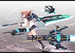  alternate_weapon anchor barrier big.g brown_eyes brown_hair cannon folded_ponytail funnels gatling_gun gun huge_weapon inazuma_(kantai_collection) kantai_collection panties pantyshot school_uniform serafuku solo striped striped_panties sword torpedo underwear weapon 