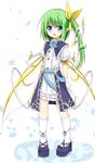  alternate_costume blue_eyes bow capelet daiyousei dress fairy_wings gloves green_hair hair_bow hair_ornament hairclip open_mouth overskirt puffy_short_sleeves puffy_sleeves sash short_sleeves side_ponytail smile solo touhou white_dress white_gloves wings yuuhagi_(amaretto-no-natsu) 