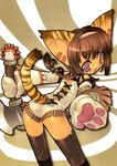  animal_ears animal_print ass axe blade_(galaxist) braid brown_hair cat_ears facepaint fringe_trim gloves official_art paw_gloves paws purple_eyes solo thighhighs tiger_print toradora! tribal weapon 