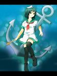  anchor black_hair black_legwear boots green_eyes hat hishaku masa_nori murasa_minamitsu sailor sailor_hat short_hair solo thighhighs touhou zettai_ryouiki 