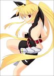  blonde_hair fate_testarossa gloves hair_ribbon long_hair lyrical_nanoha mahou_shoujo_lyrical_nanoha mizuki_makoto red_eyes ribbon solo twintails 