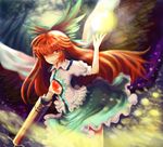  bow brown_hair eyes fatherland2009 long_hair red_eyes reiuji_utsuho solo touhou wings 