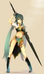  bad_id bad_pixiv_id blue_footwear blue_hair boots conoha gloves judith knee_boots lance long_hair midriff pointy_ears polearm smile solo tales_of_(series) tales_of_vesperia weapon 