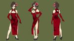  ahoge breasts brown_eyes brown_hair character_sheet china_dress chinese_clothes cleavage dress elbow_gloves flower gloves hair_flower hair_ornament hirabaru_kenji large_breasts legs meiko multiple_views short_hair simple_background smile turnaround vocaloid yin_yang 