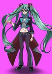  aqua_eyes aqua_hair hatsune_miku hirabaru_kenji jacket legs long_hair navel pants smile solo star tattoo twintails vocaloid 