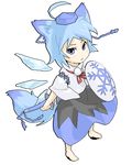  animal_ears barefoot blue_eyes blue_hair chibi cirno cosplay detached_sleeves hat inubashiri_momiji inubashiri_momiji_(cosplay) lowres poketto shield short_hair solo sword tail tokin_hat touhou weapon wings wolf_ears wolf_tail 
