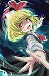  blonde_hair foreshortening hair_ribbon hands pengin_guriko red_eyes ribbon rumia short_hair solo touhou 