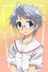  blue_eyes glasses grey_hair kazekoshi_school_uniform michael saki school_uniform serafuku short_hair solo yoshitome_miharu 