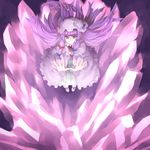  :&lt; colored_eyelashes crescent eyelashes hat highres hitoto long_hair outstretched_arms patchouli_knowledge purple_eyes purple_hair ribbon solo touhou 