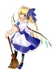  bad_id bad_pixiv_id blonde_hair broom flandre_scarlet lunica maid one_side_up pantyhose ponytail red_eyes short_hair solo touhou wings 