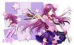  andy_h bakemonogatari long_hair monogatari_(series) purple_hair school_uniform senjougahara_hitagi skirt solo stapler stationery thighhighs zettai_ryouiki 