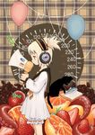  balloon blonde_hair bloomers cat clothes_pin coffee_beans fish food fruit headphones megaphone natsuhiko orange orange_eyes original plaid plaid_background profile solo speedometer strawberry tentacles underwear 