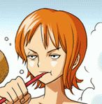  animated animated_gif avatar_icon blinking brushing_teeth bubble lowres nami_(one_piece) one_piece orange_hair sleepy taono_kinoko toothbrush 