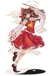  bow brown_eyes brown_hair detached_sleeves flower gohei hakurei_reimu hatake_michi kikumon loafers shoes short_hair solo touhou yin_yang 