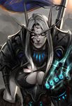  armor blood blood_elf breasts cleavage death_knight gauntlet gauntlets glowing_eyes pale_skin silver_eyes torn_clothes undead warcraft white_hair world_of_warcraft 