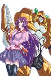  absurdres bakemonogatari boxcutter breast_hold breasts crossover highres kamen_rider kamen_rider_ryuki_(series) long_hair monogatari_(series) monster purple_hair sagattoru senjougahara_hitagi stapler thighhighs volcancer zettai_ryouiki 