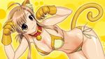  animal_ears bell bell_collar bikini blush breasts brown_eyes brown_hair cat_ears cat_paws cleavage collar hairband jingle_bell large_breasts mizuno_kaede navel nyan_koi! official_art paws side-tie_bikini solo swimsuit tail yuuki1103 