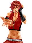  artist_request belt black_gloves crop_top fingerless_gloves genderswap genderswap_(ftm) gloves hand_on_own_head headset loose_belt male_focus meito music navel open_mouth pants reaching_out red_eyes red_hair red_pants simple_background singing sleeveless solo source_request tegaki toned toned_male upper_body vocaloid white_background white_belt 